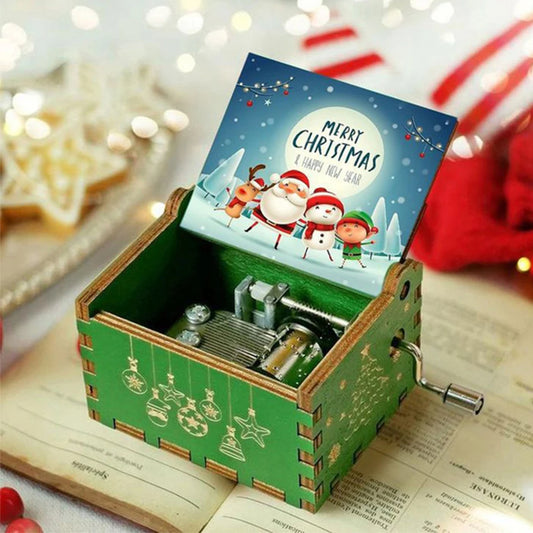 Merry Christmas Wooden Antique Hand Cranked Classic Music Box