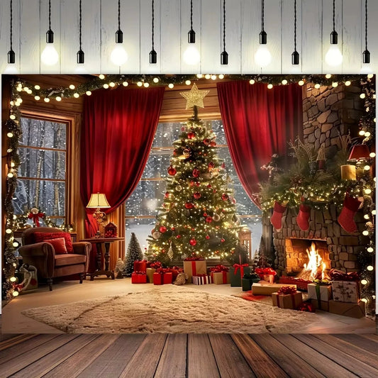 Christmas tree and fireplace background screen