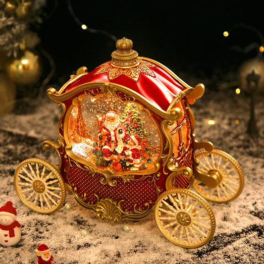 Christmas Santa Claus Retro Carriage Music Box Luminescent Snowfall Decor