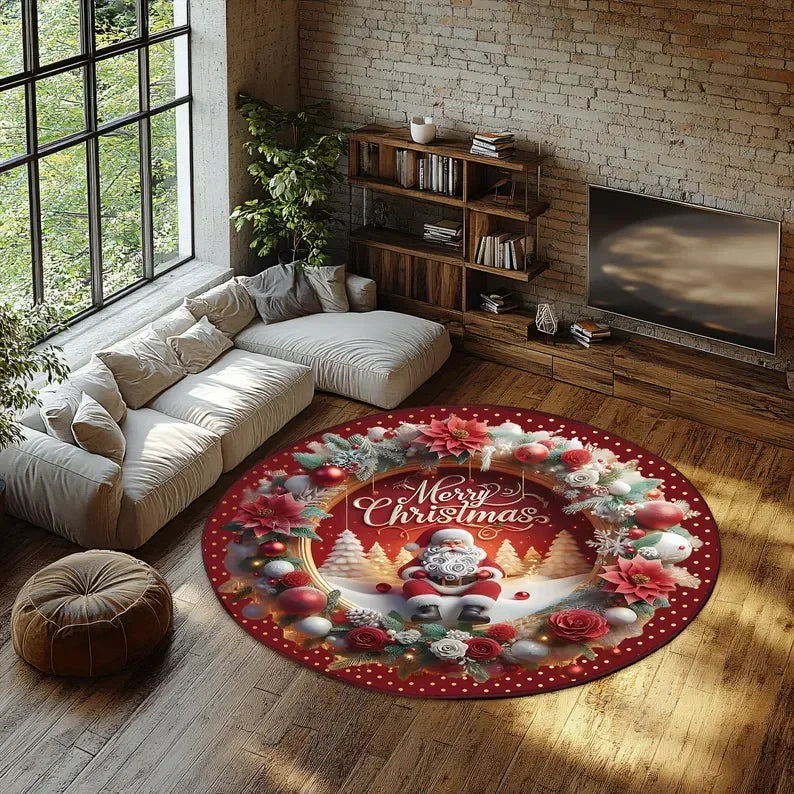 Santa's Surprise 3D Round Rug Printed Illusion Carpet
