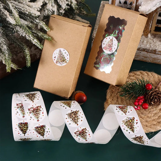 500pcs Merry Christmas Stickers Round