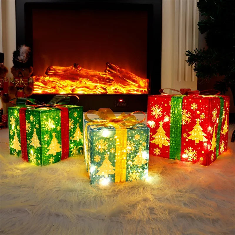 3Pcs/Set PVC Christmas Gift Box Set Luminous Folding Christmas