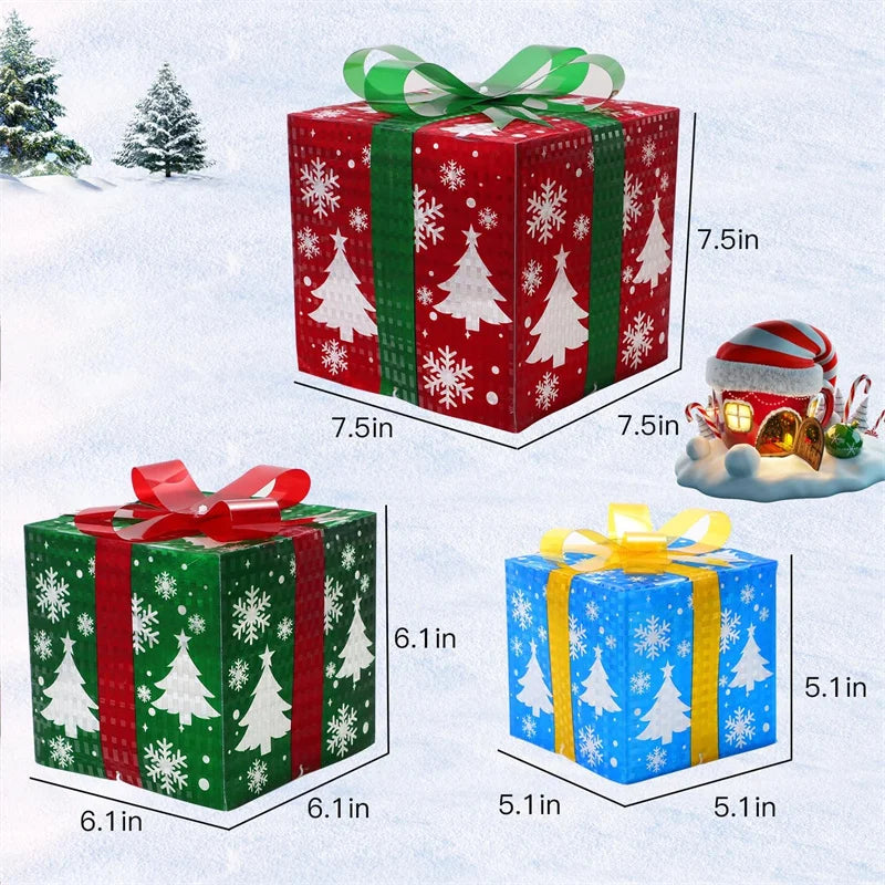 3Pcs/Set PVC Christmas Gift Box Set Luminous Folding Christmas
