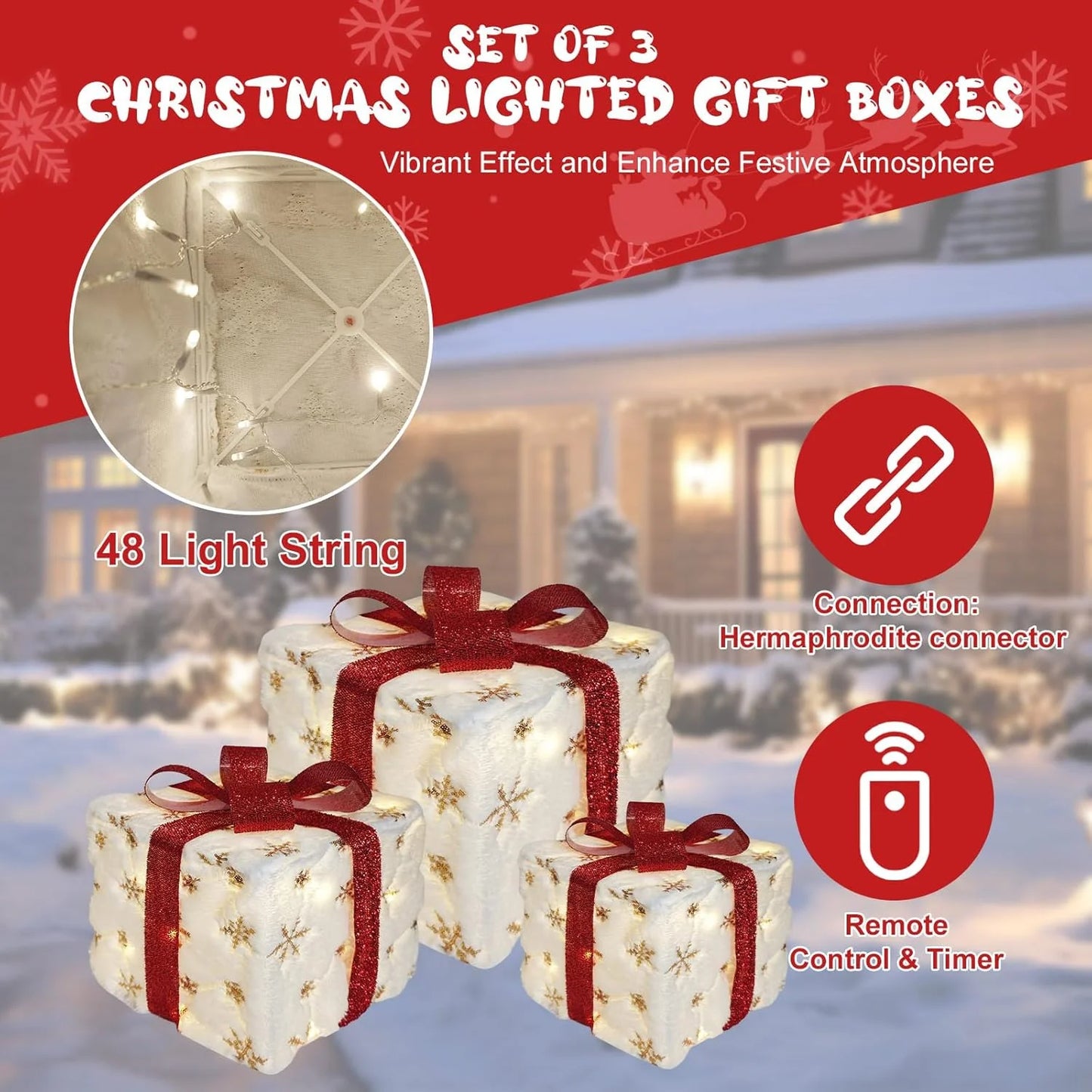 3Pcs/Set PVC Christmas Gift Box Set Luminous Folding Christmas