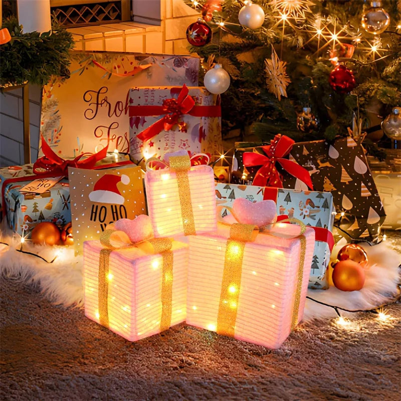 3Pcs/Set PVC Christmas Gift Box Set Luminous Folding Christmas