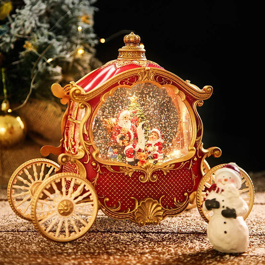 Christmas Santa Claus Retro Carriage Music Box Luminescent Snowfall Decor