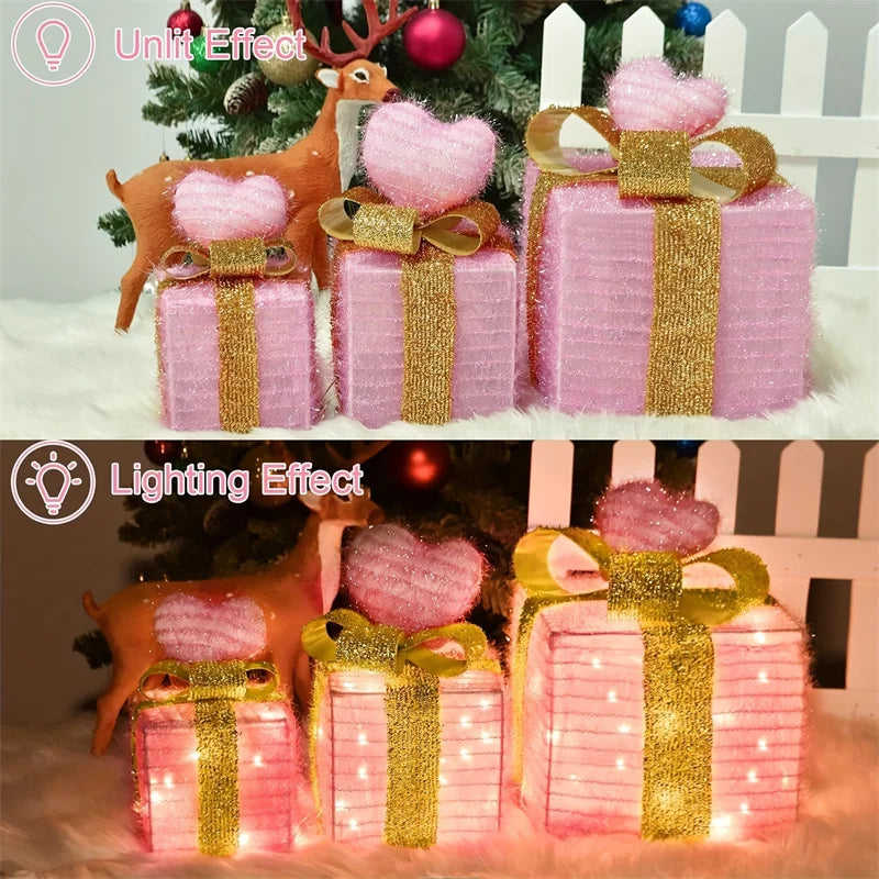 3Pcs/Set PVC Christmas Gift Box Set Luminous Folding Christmas