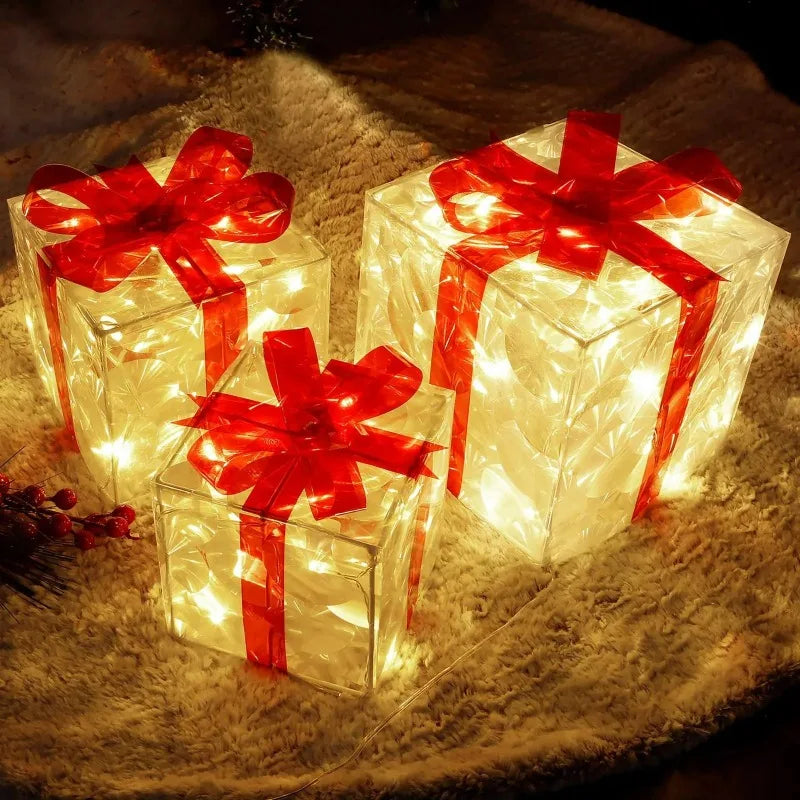 3Pcs/Set PVC Christmas Gift Box Set Luminous Folding Christmas