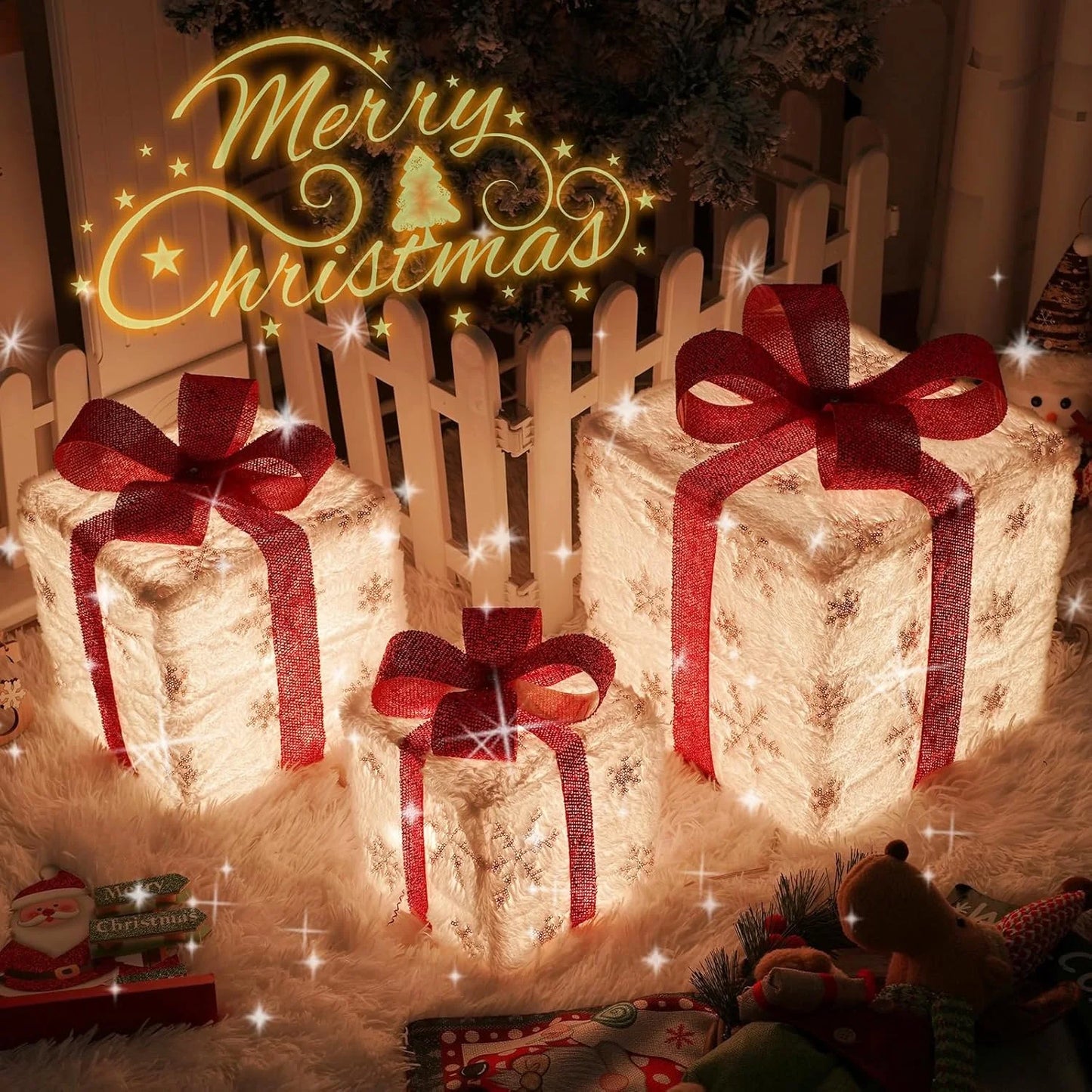 3Pcs/Set PVC Christmas Gift Box Set Luminous Folding Christmas