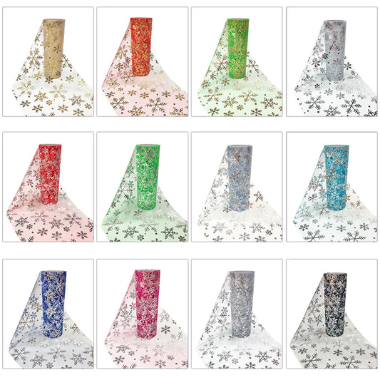 Christmas Snowflake Yarn Roll Tulle  6 Inches X 10 Yards