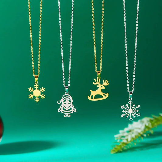 Cute Minimalist Christmas Stainless Steel Pendant Necklace