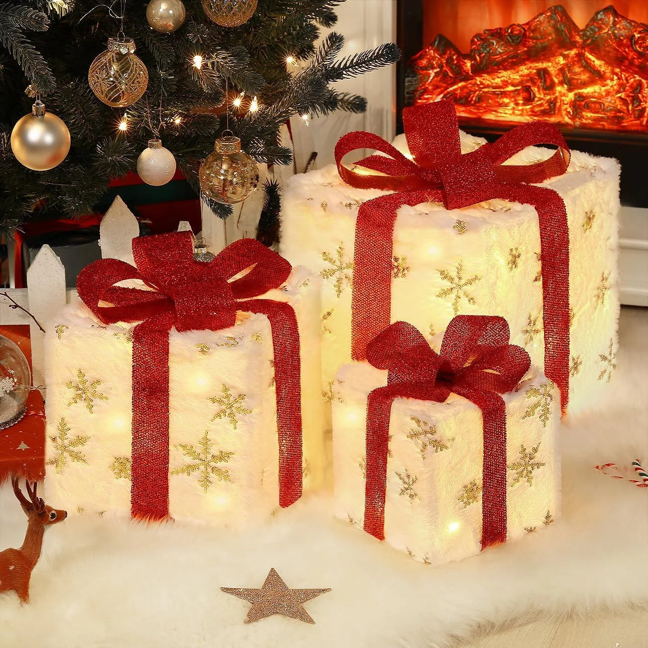3Pcs/Set PVC Christmas Gift Box Set Luminous Folding Christmas