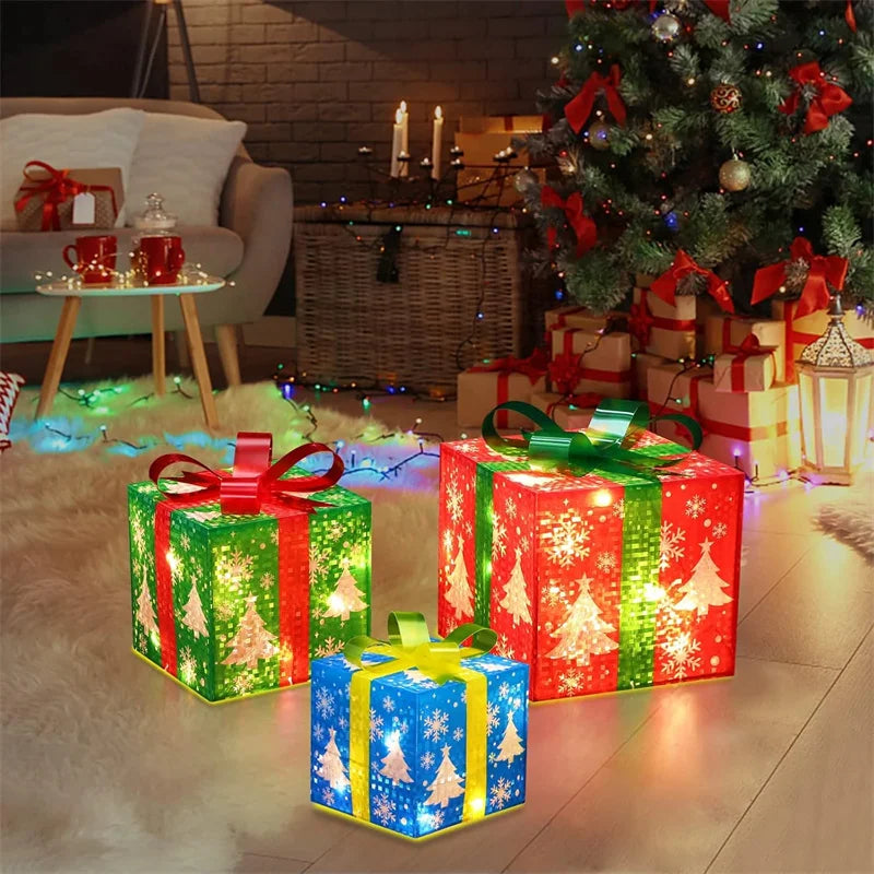 3Pcs/Set PVC Christmas Gift Box Set Luminous Folding Christmas