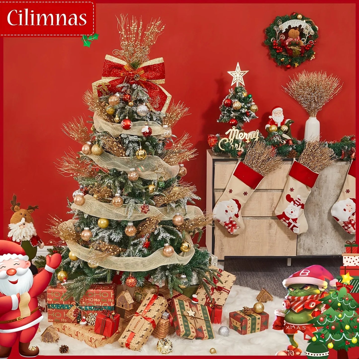 8/16Pcs Glitter Flowers Berry Bouquet Christmas Tree Ornaments