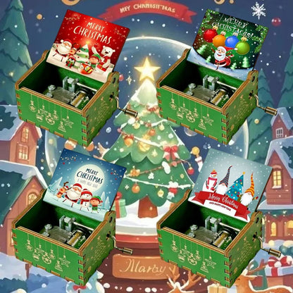 Merry Christmas Wooden Antique Hand Cranked Classic Music Box