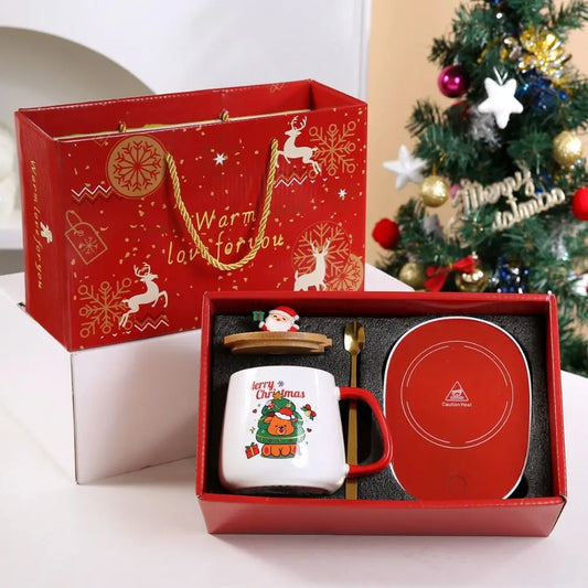 Christmas Mug, Cute Santa Wooden Lid with Heating Pad