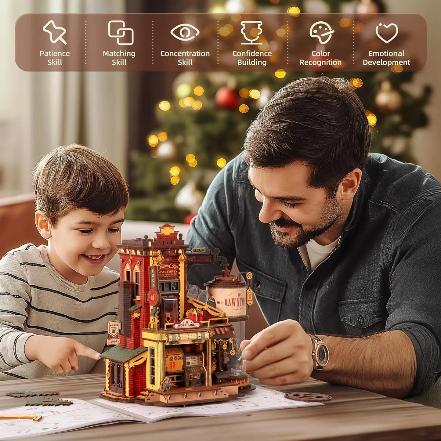 Christmas Dream Gift Factory 3D Wooden Puzzles with Music