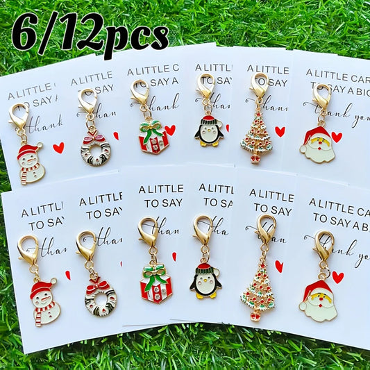 6/12pcs Christmas Keychain Set, Thank You Pocket Hug Gift with Fruit Designs for Backpack Car Keys