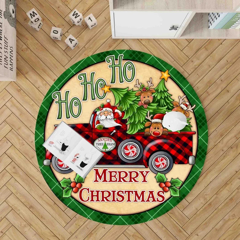 Santa's Surprise 3D Round Rug Printed Illusion Carpet