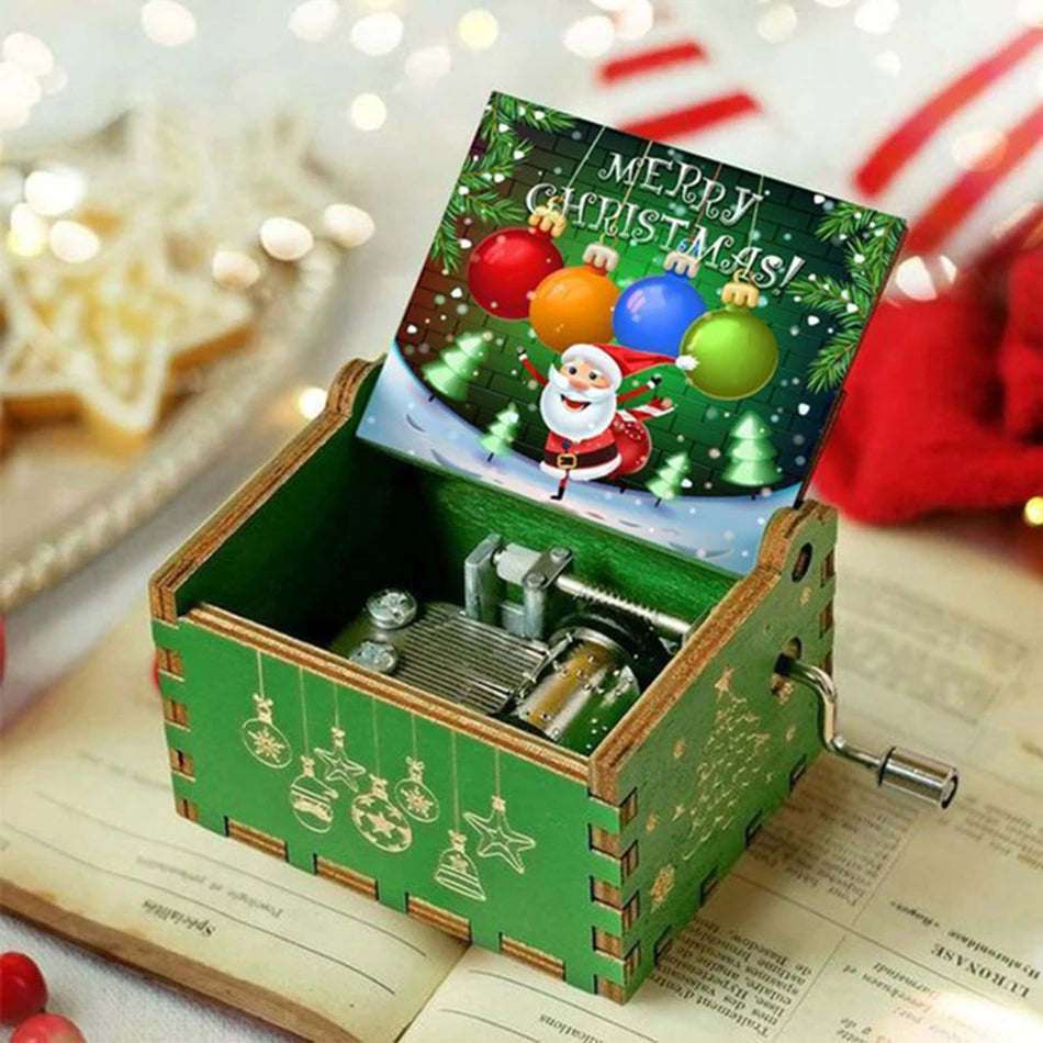 Merry Christmas Wooden Antique Hand Cranked Classic Music Box