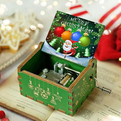 Merry Christmas Wooden Antique Hand Cranked Classic Music Box