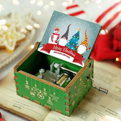 Merry Christmas Wooden Antique Hand Cranked Classic Music Box