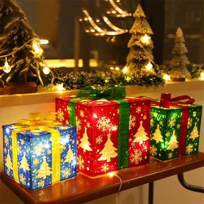3Pcs/Set PVC Christmas Gift Box Set Luminous Folding Christmas