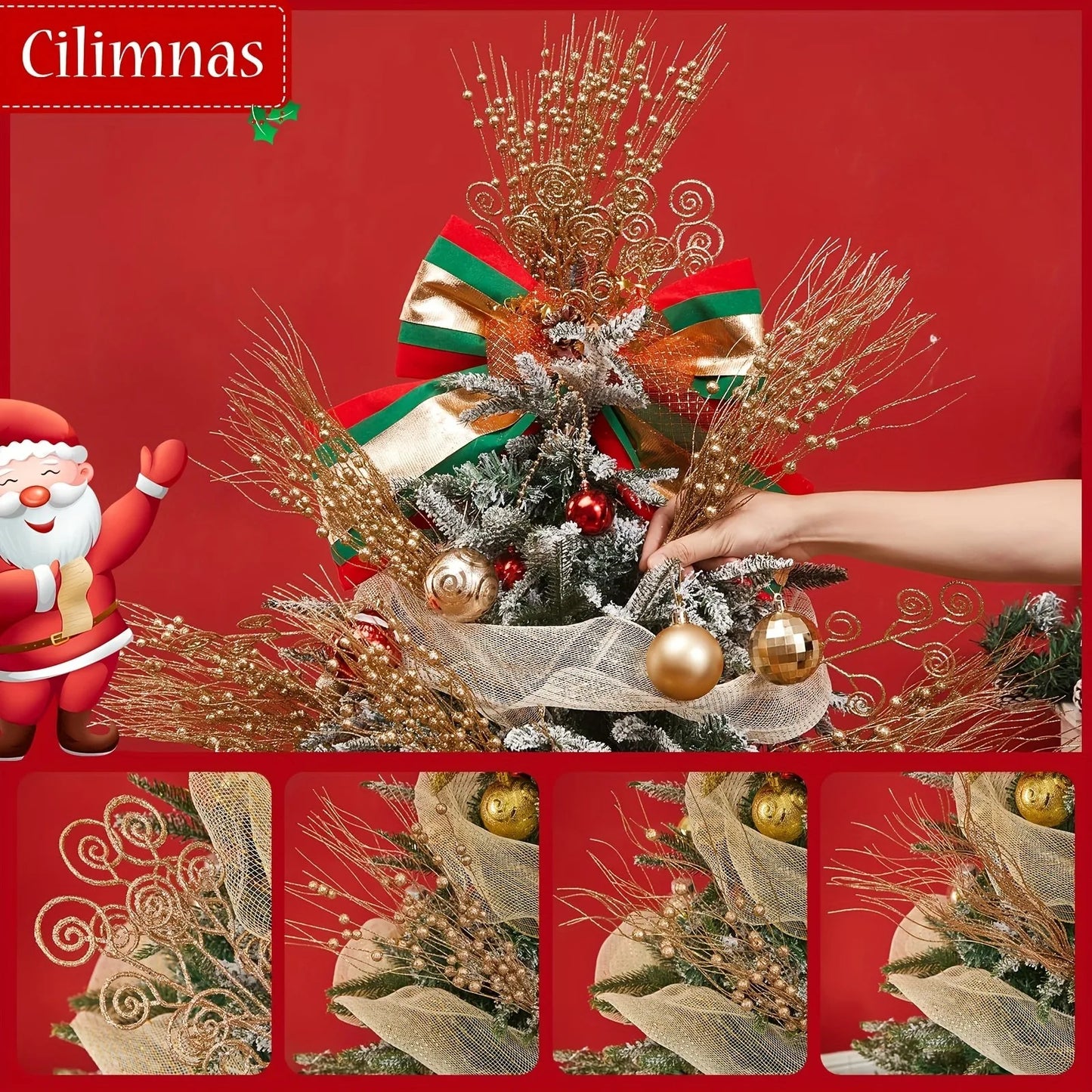 8/16Pcs Glitter Flowers Berry Bouquet Christmas Tree Ornaments