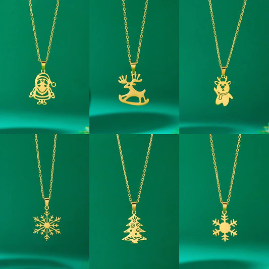 Cute Minimalist Christmas Stainless Steel Pendant Necklace