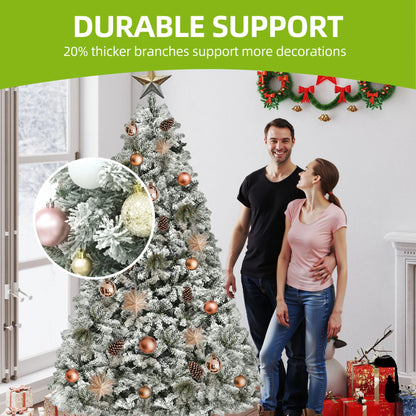 6ft Pre-Lit Snow Flocked Christmas Tree - 800 Tips & 250 Lights, Foldable Base