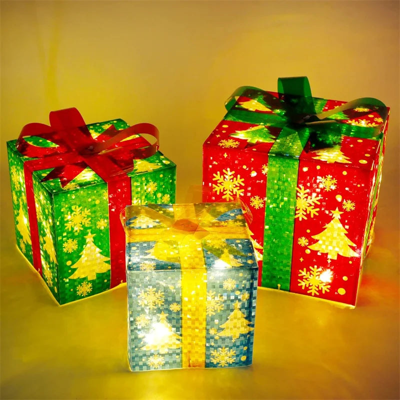 3Pcs/Set PVC Christmas Gift Box Set Luminous Folding Christmas