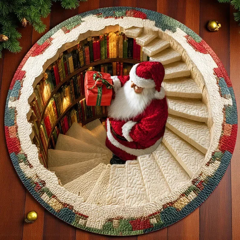 Santa's Surprise 3D Round Rug Printed Illusion Carpet