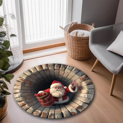 Santa's Surprise 3D Round Rug Printed Illusion Carpet