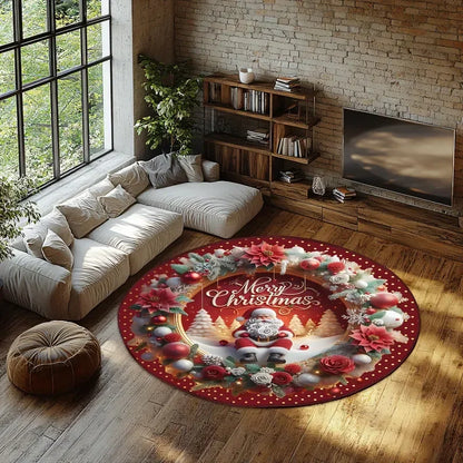 Santa's Surprise 3D Round Rug Printed Illusion Carpet