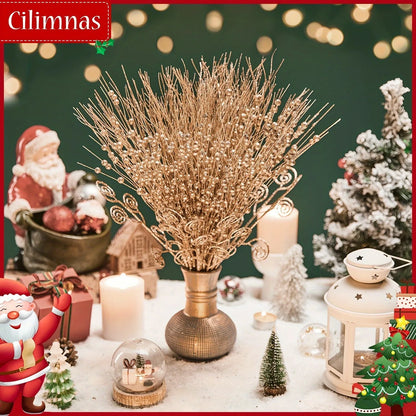 8/16Pcs Glitter Flowers Berry Bouquet Christmas Tree Ornaments