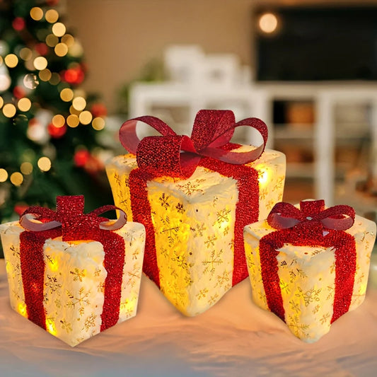 3Pcs/Set PVC Christmas Gift Box Set Luminous Folding Christmas
