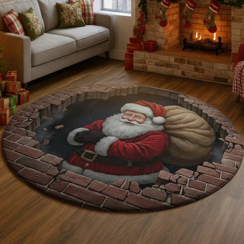Santa's Surprise 3D Round Rug Printed Illusion Carpet