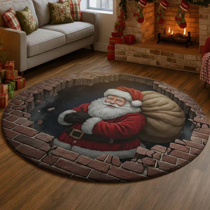 Santa's Surprise 3D Round Rug Printed Illusion Carpet